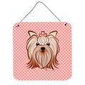 Micasa Pink Checkered Yorkie & Yorkshire Terrier Aluminium Metal Wall or Door Hanging Prints MI729786